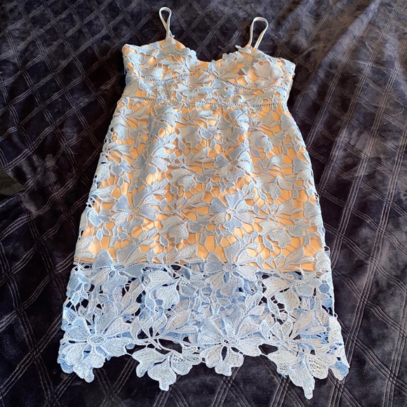 love...ady Dresses & Skirts - Love ady blue floral crochet overlay camisole dress
